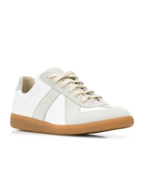 Maison Margiela Low-top Leather Sneakers With Contrasting Details In White
