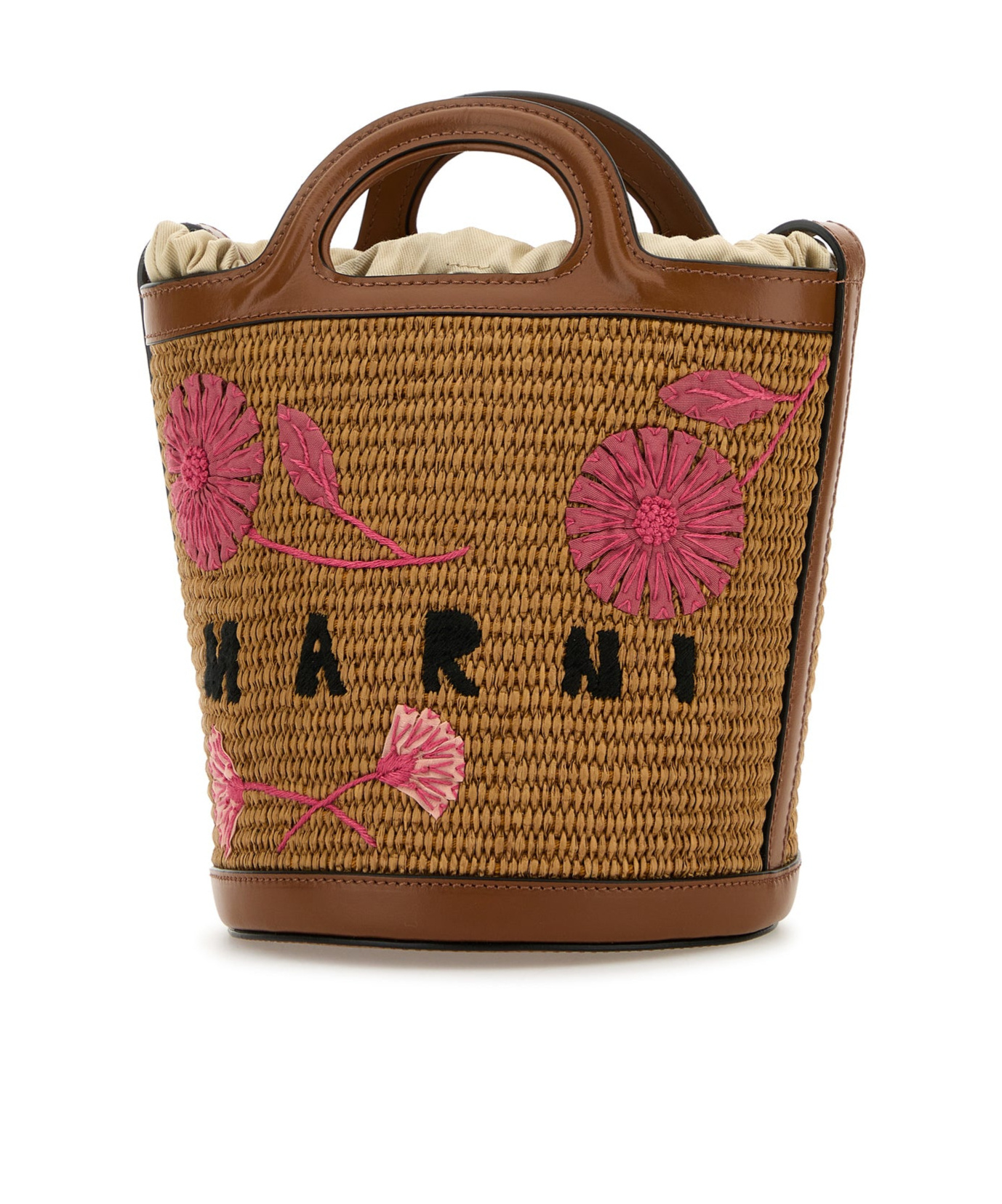 Marni Brown Raffia And Leather Tropicalia Bucket Bag In Brown
