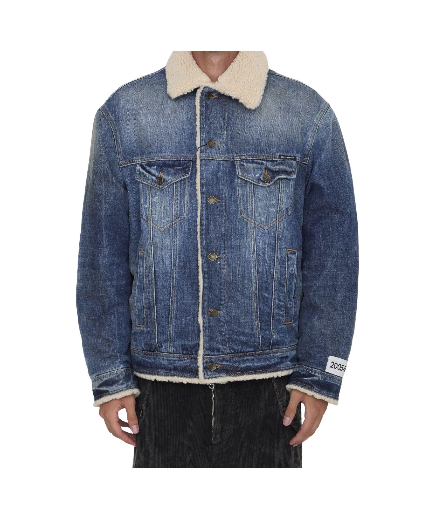 Dolce & Gabbana Buttoned Denim Jacket With Faux Shearling Finish In Blue