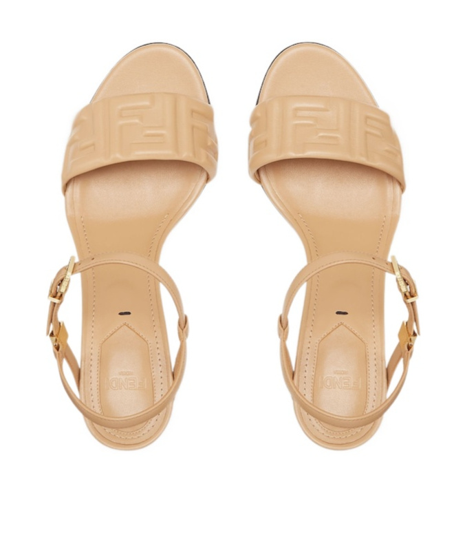 Fendi Delfina Ff Leather Block-heel Sandals In Nude