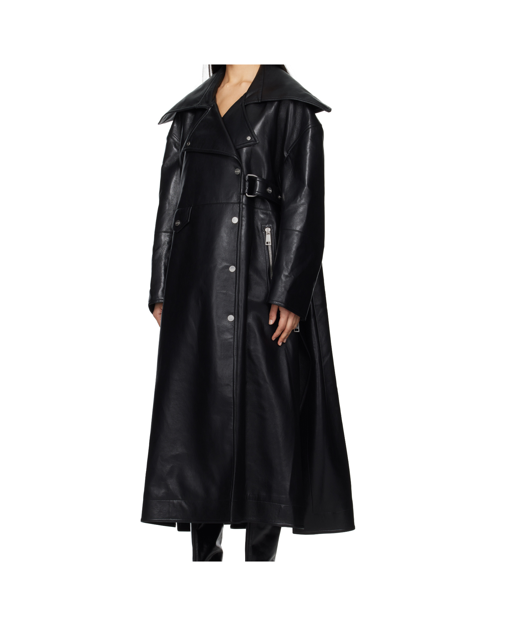 Nanushka Black Teca Regenerated Leather Trench Coat In Black