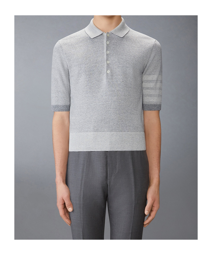 Thom Browne Gray Textured Striped Stitch 4-bar Relaxed Polo In Gray