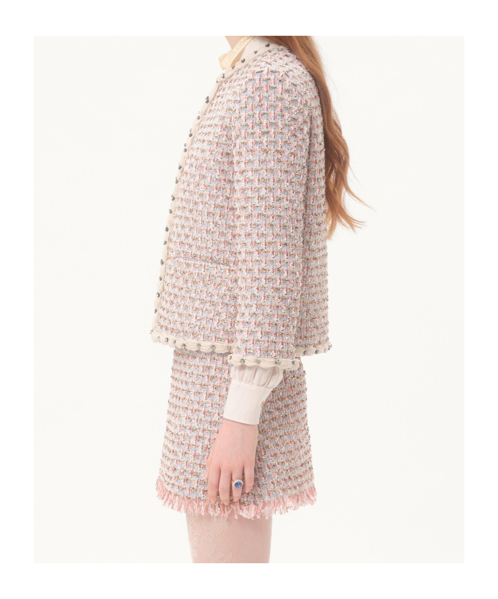 Valentino Garavani Embroidered Ribbon Tweed Jacket In Nude
