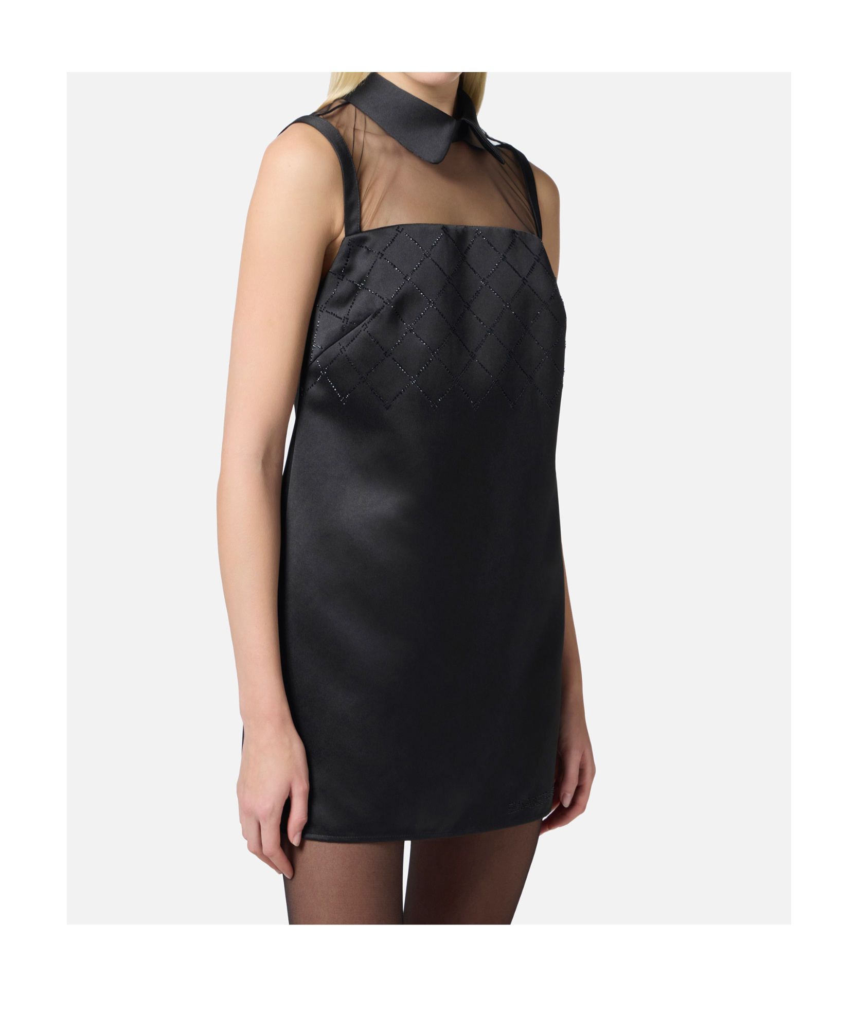 Elisabetta Franchi Dress With Embroidery And Sheer Panel In Black