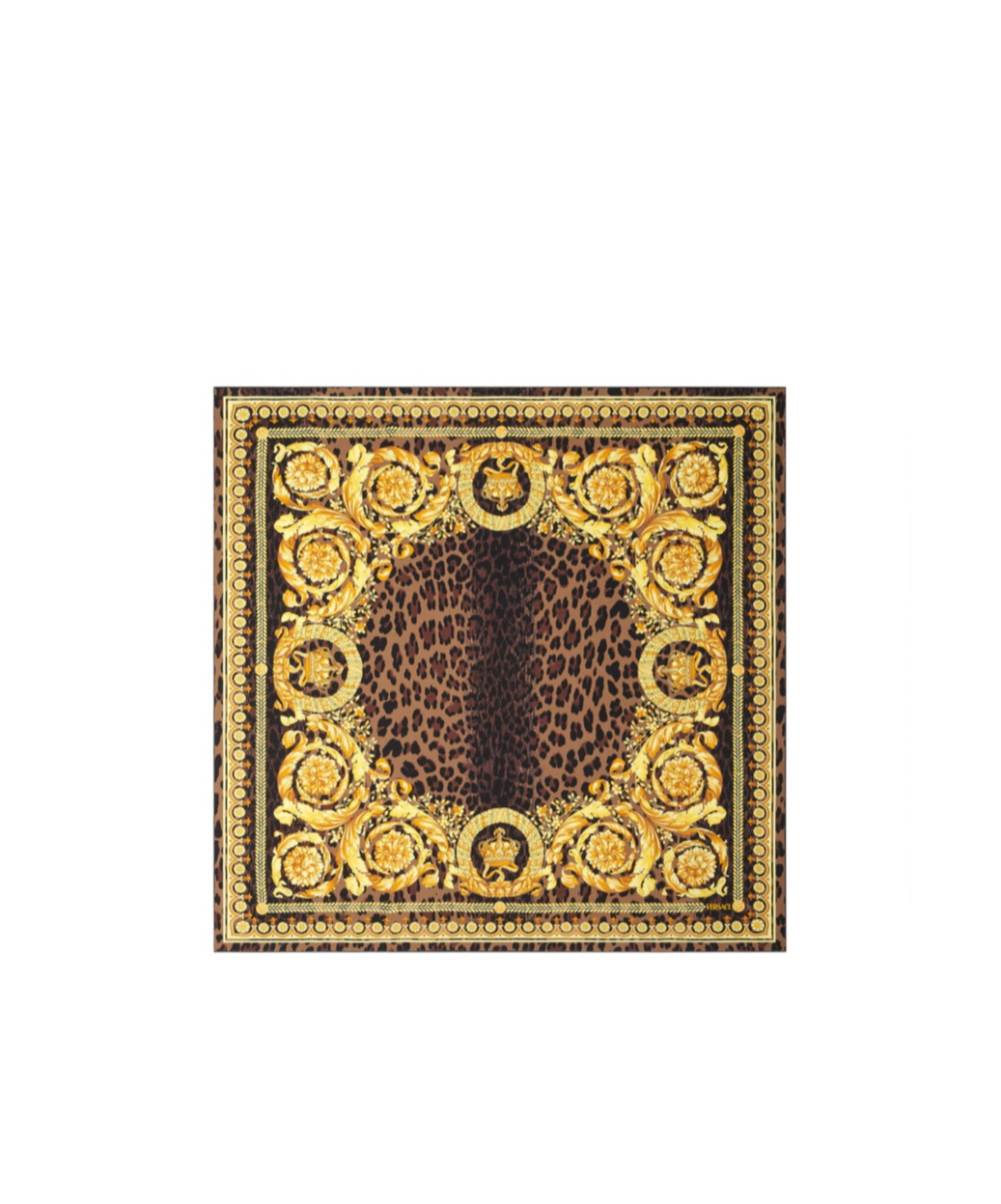 Versace Baroccodile-print Silk Square Scarf In Brown