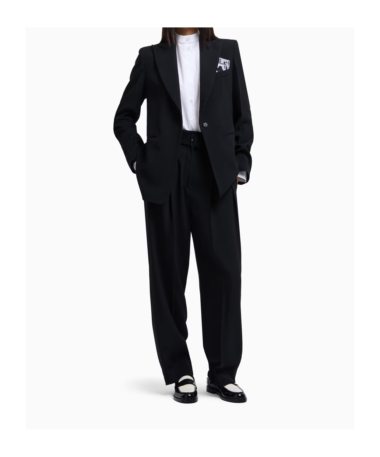 Emporio Armani Envers Satin Trousers With Pleats And Belt In Black