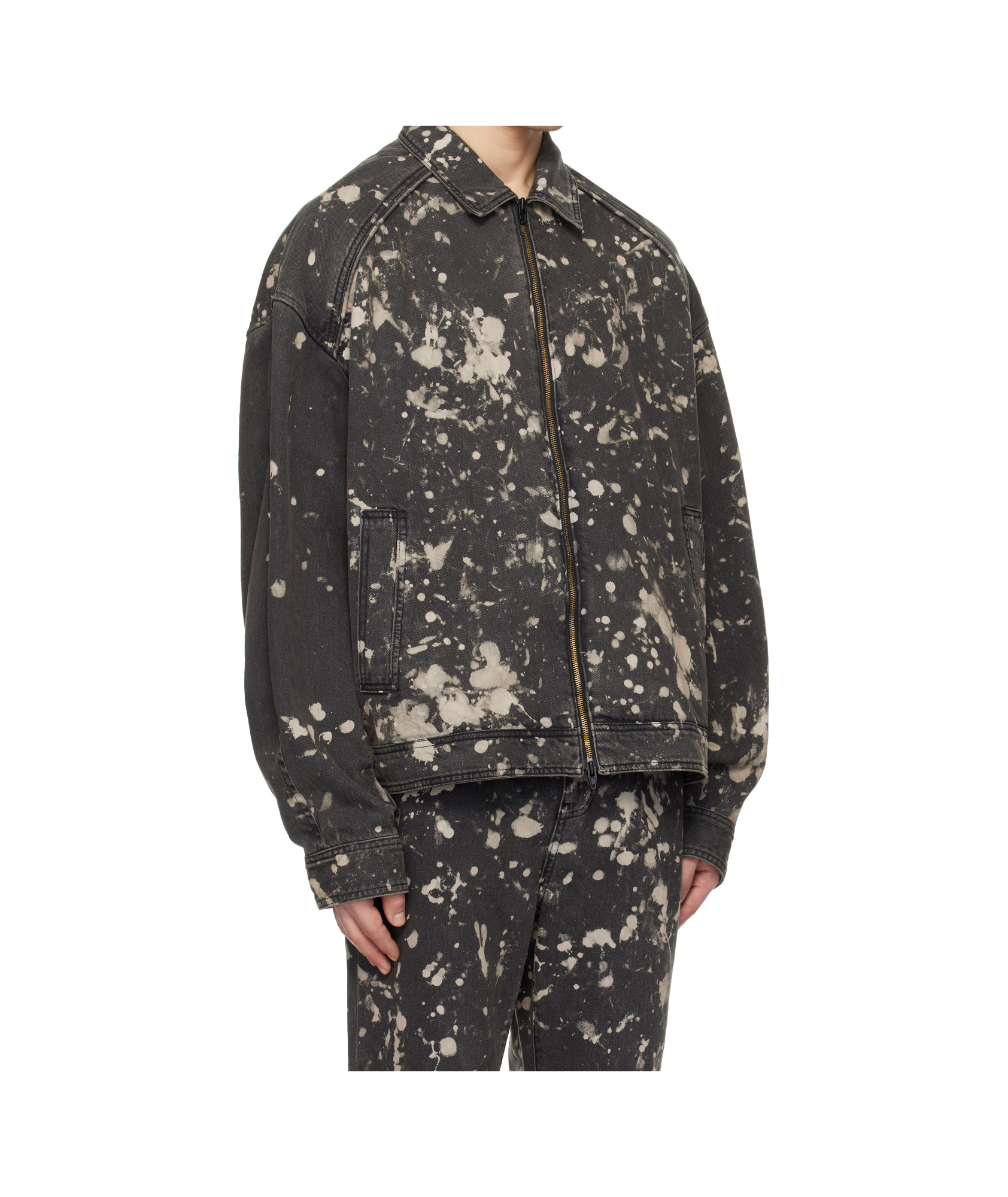 Juunj Black Paint Dyed Harrington Denim Jacket In Black