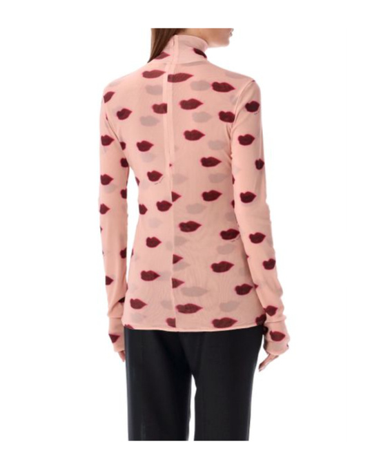 Stella Mccartney Long-sleeve Lips Print Turtleneck Top In Pink