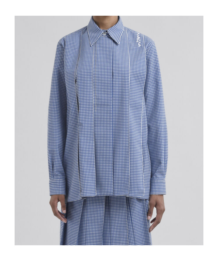 Marni Gingham-check Pleated Shirt In Blue