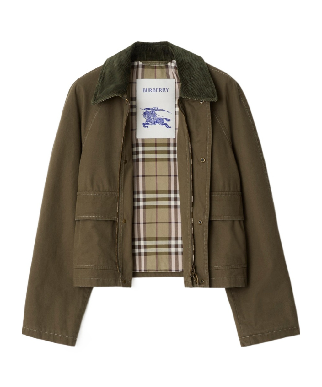 Burberry Corduroy-trimmed Cotton-twill Jacket In Green