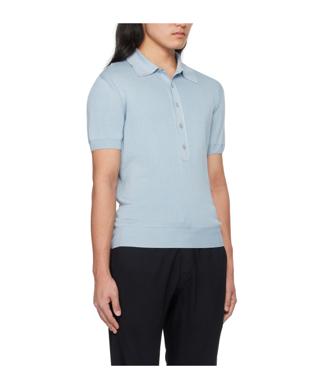 Tom Ford Blue Spread Collar Polo In Blue