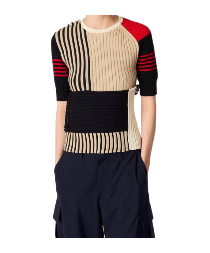 Bottega Veneta Round-neck Splicing Top In Black