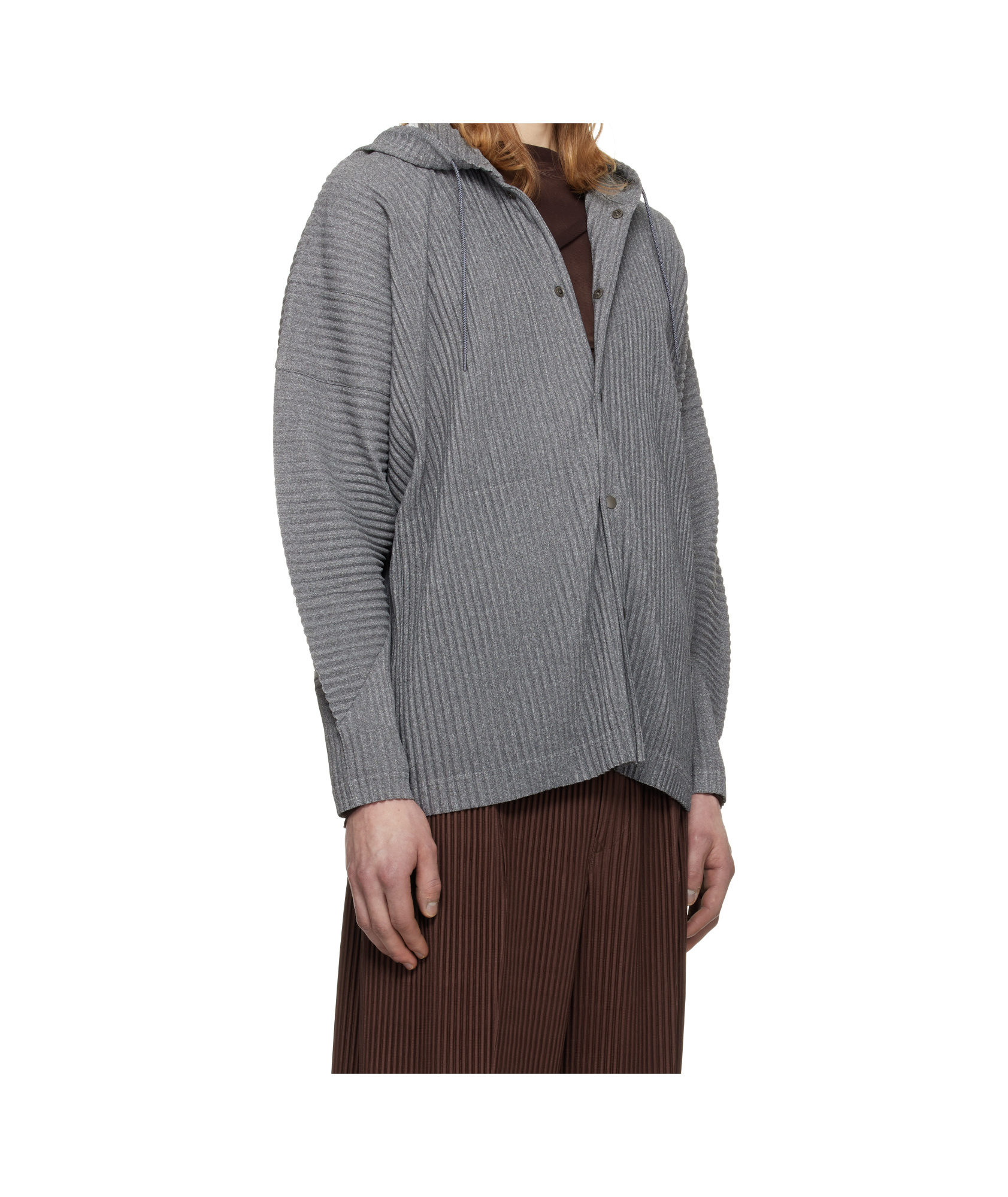 Issey Miyake Pleated Hooded Jacket In Gray