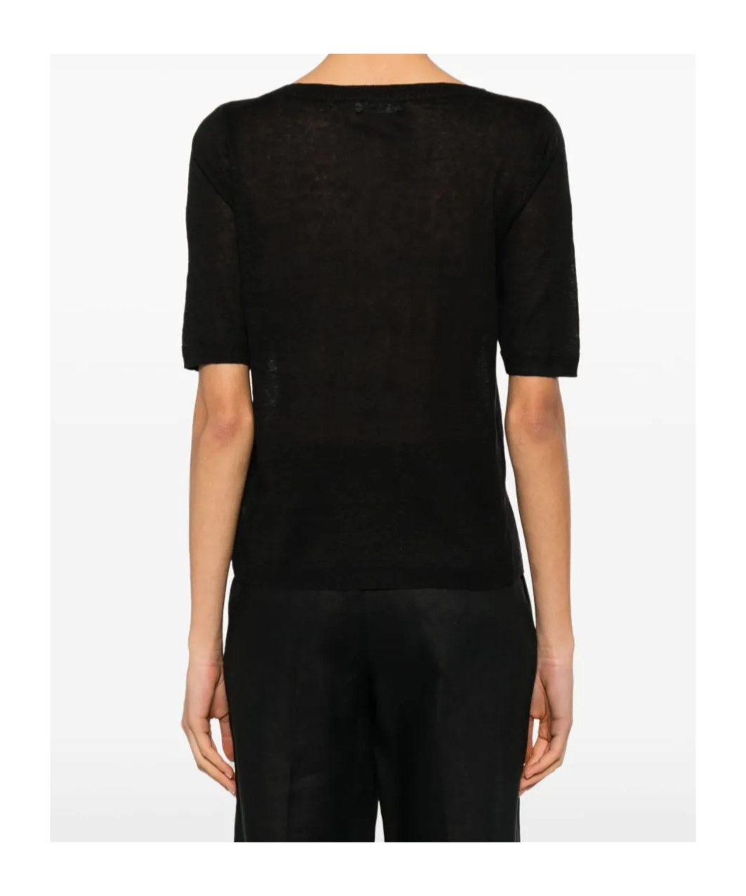 Majestic Filatures Black Linen Sweater In Black