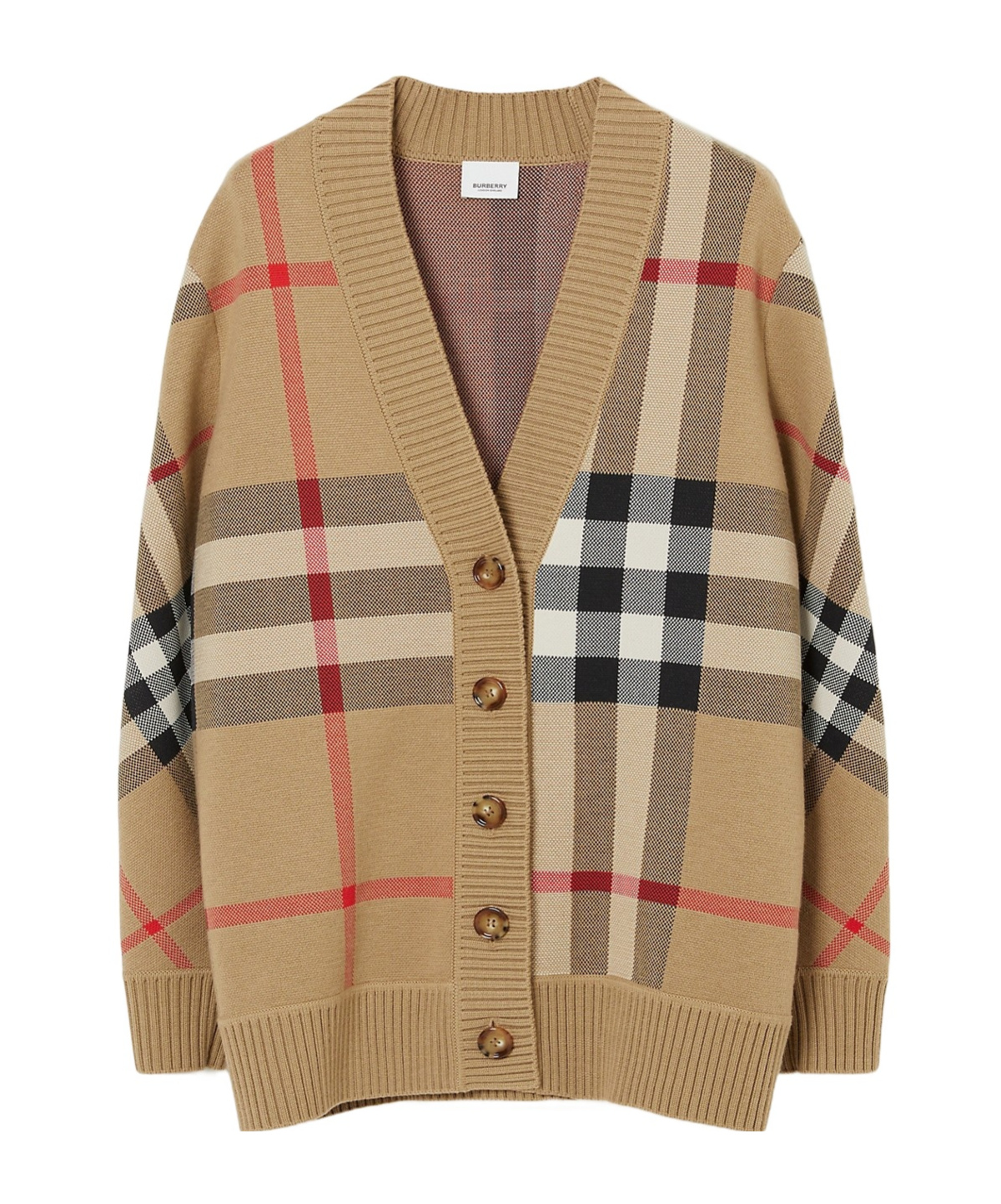 Shop Burberry Checked Knitted Cardigan In Nude