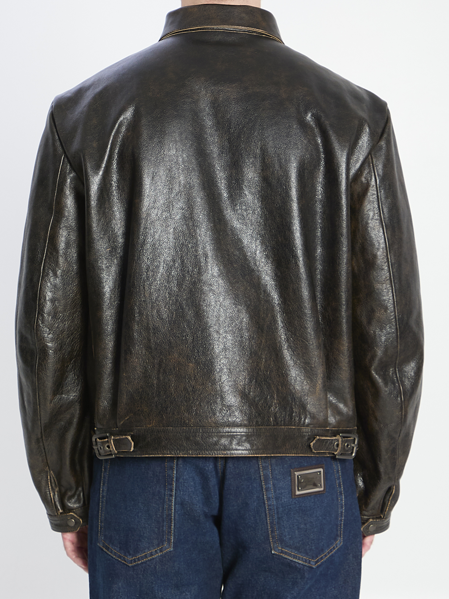 Dolce & Gabbana Bomber In Aged-effect Leather In Black