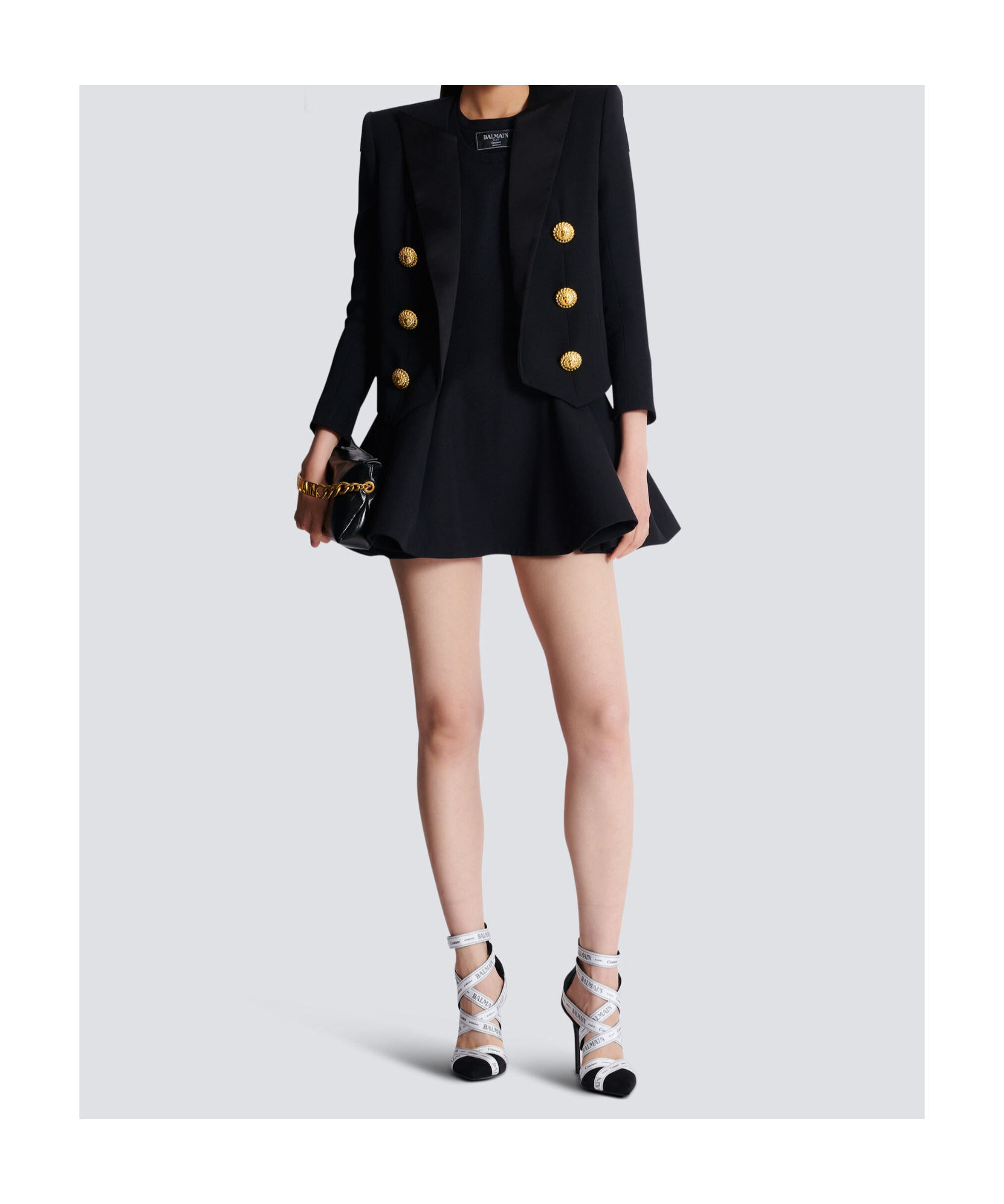 Balmain Flared Pleated Grain De Poudre Dress In Black