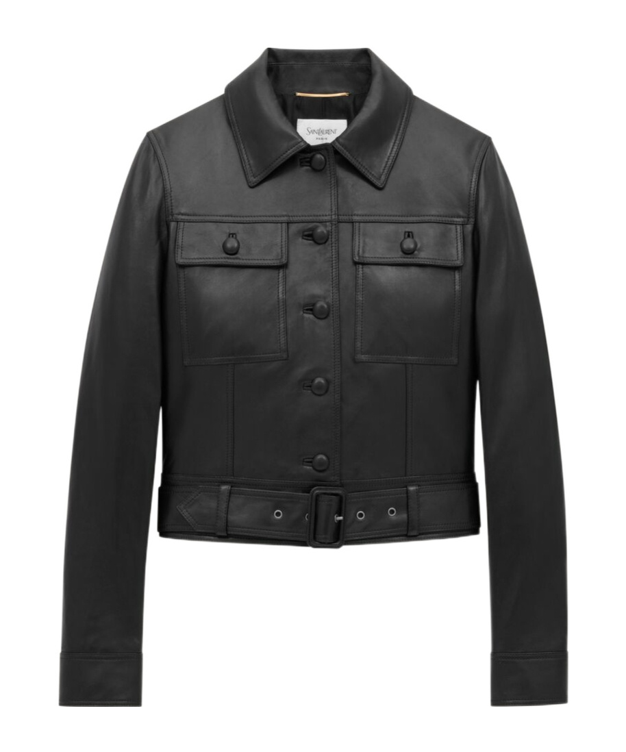 Shop Saint Laurent Cropped Jacket In Lambskin In Black