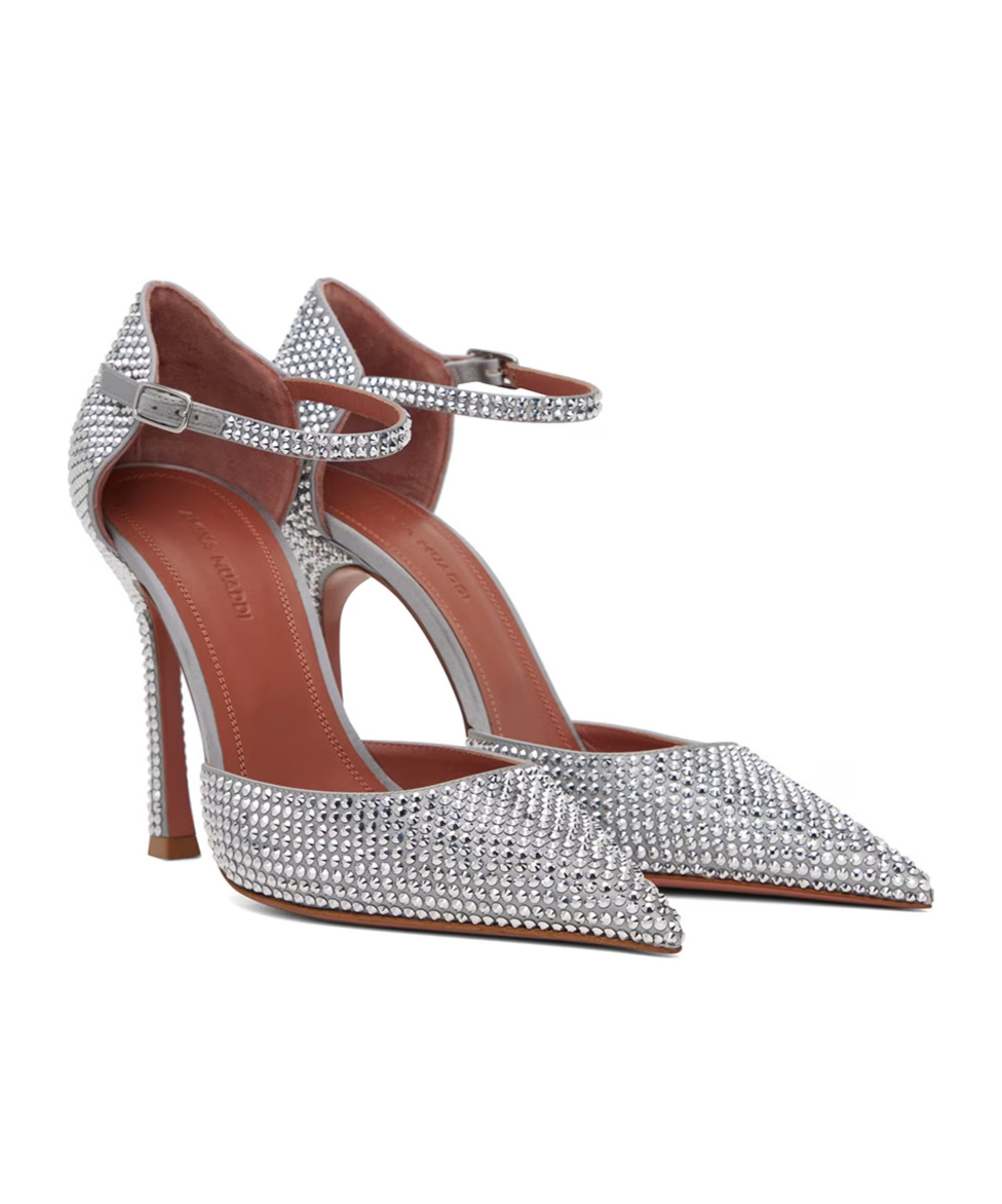 Amina Muaddi Pointed Shallow-mouthed High-heeled Shoes In Gray