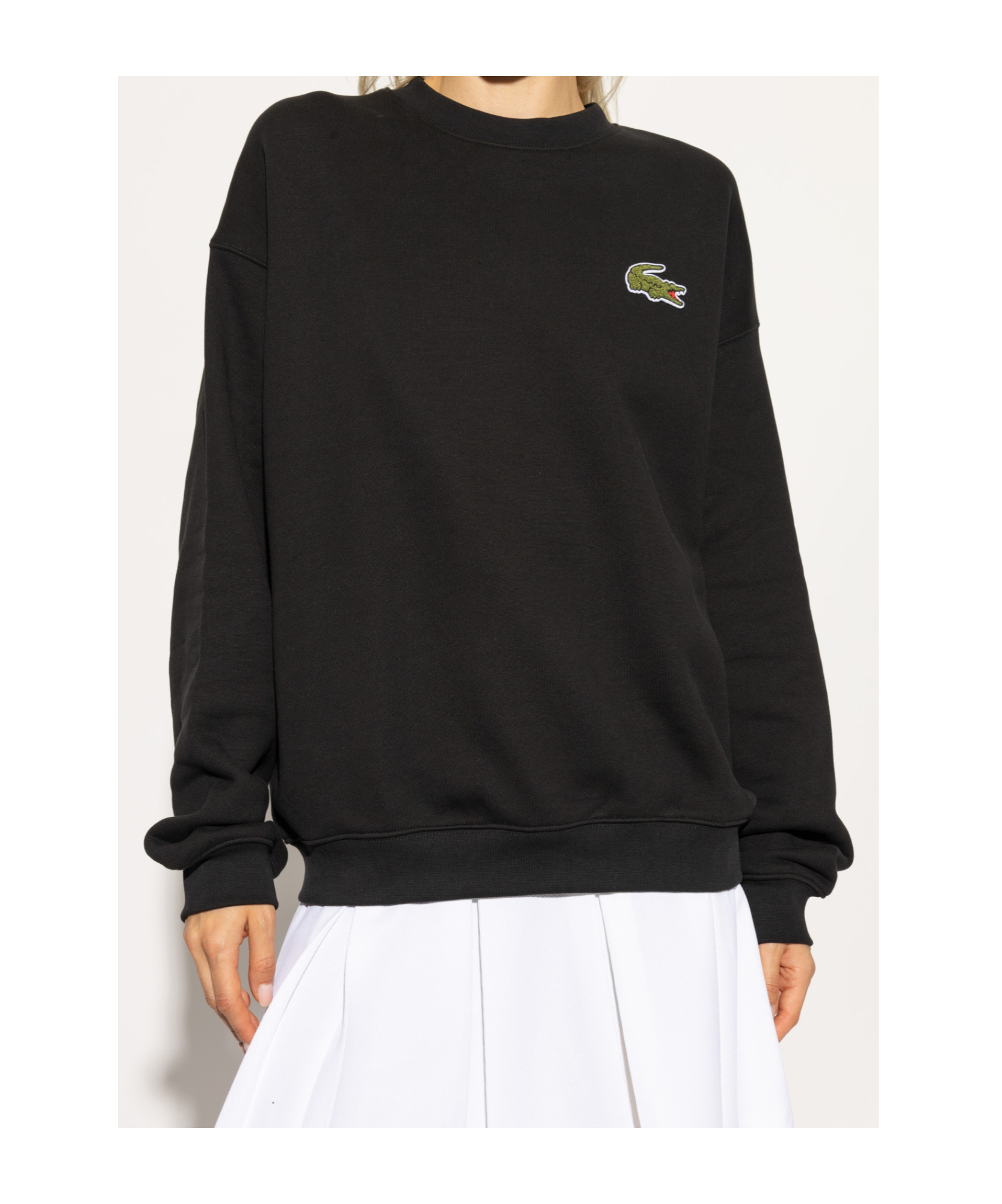 Lacoste Crocodile Badge Cotton Sweatshirt In Black
