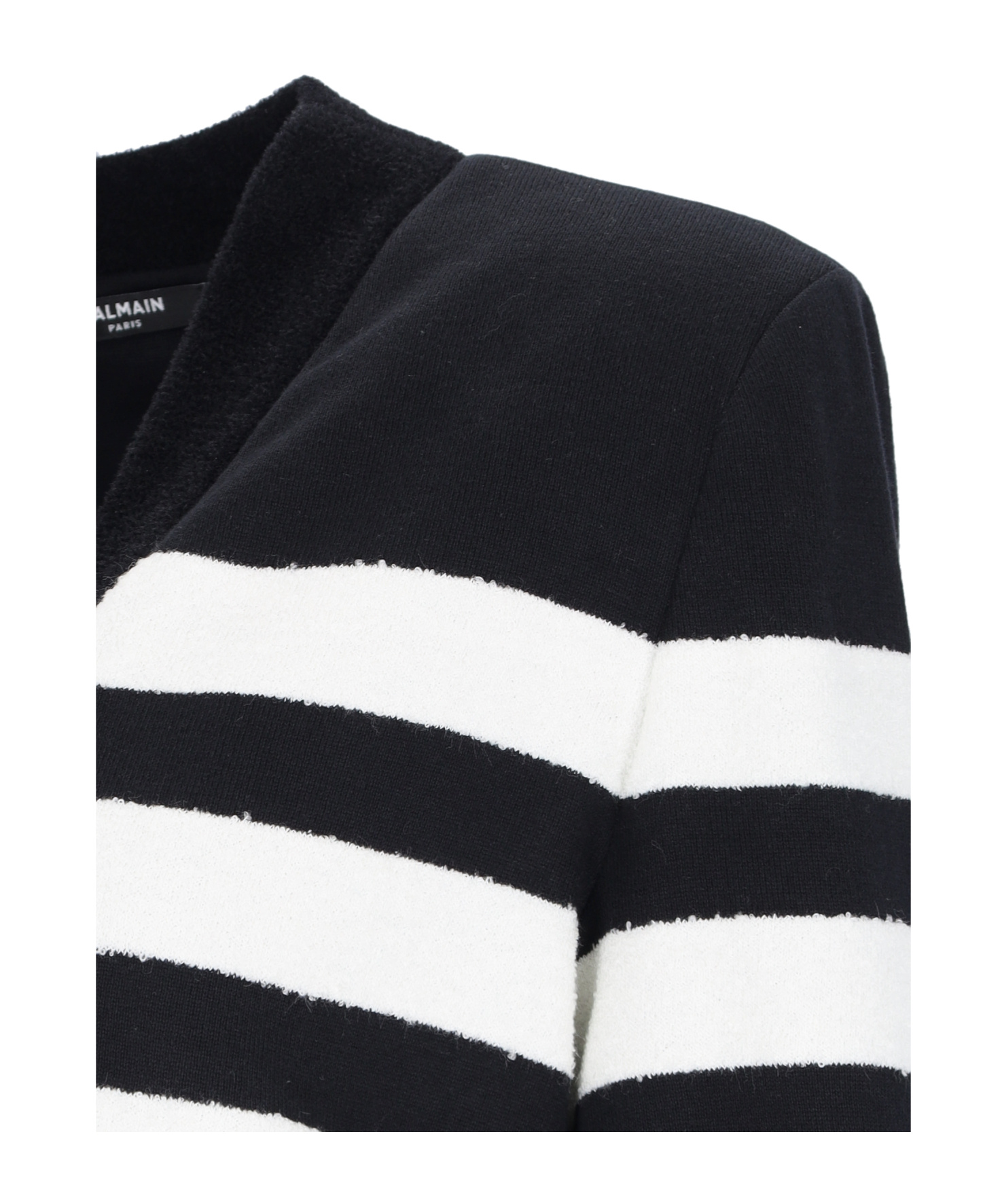 Balmain Striped Cotton Blend Jersey Cardigan In Black