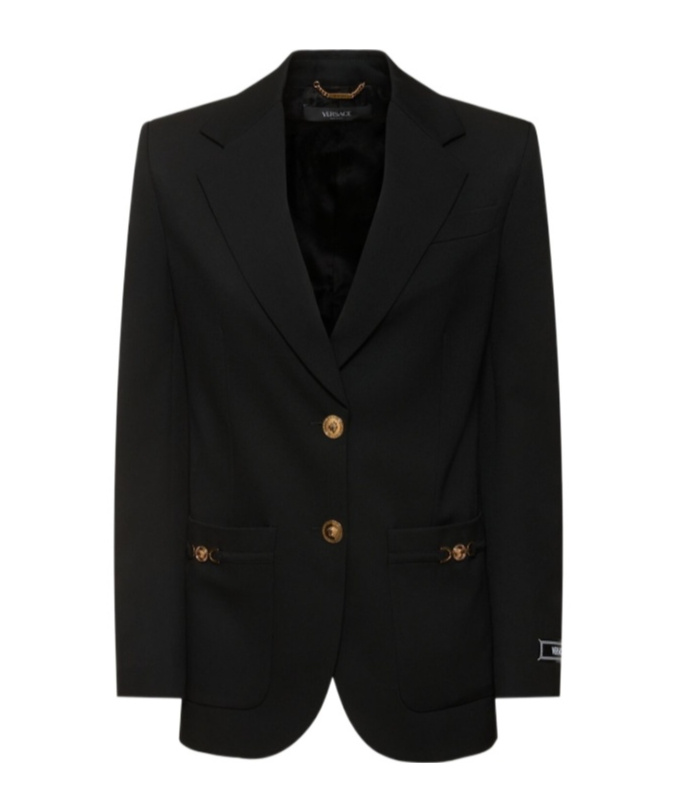 Versace Single-breasted Wool Stretch Blazer In Black