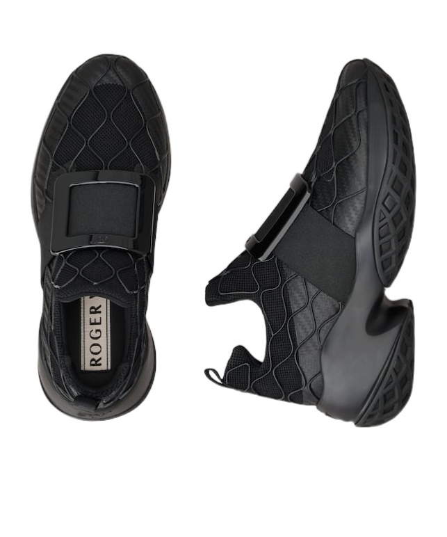 Roger Vivier Viv' Run Technical Lacquered Buckle Sneakers In Technical Fabric In Black