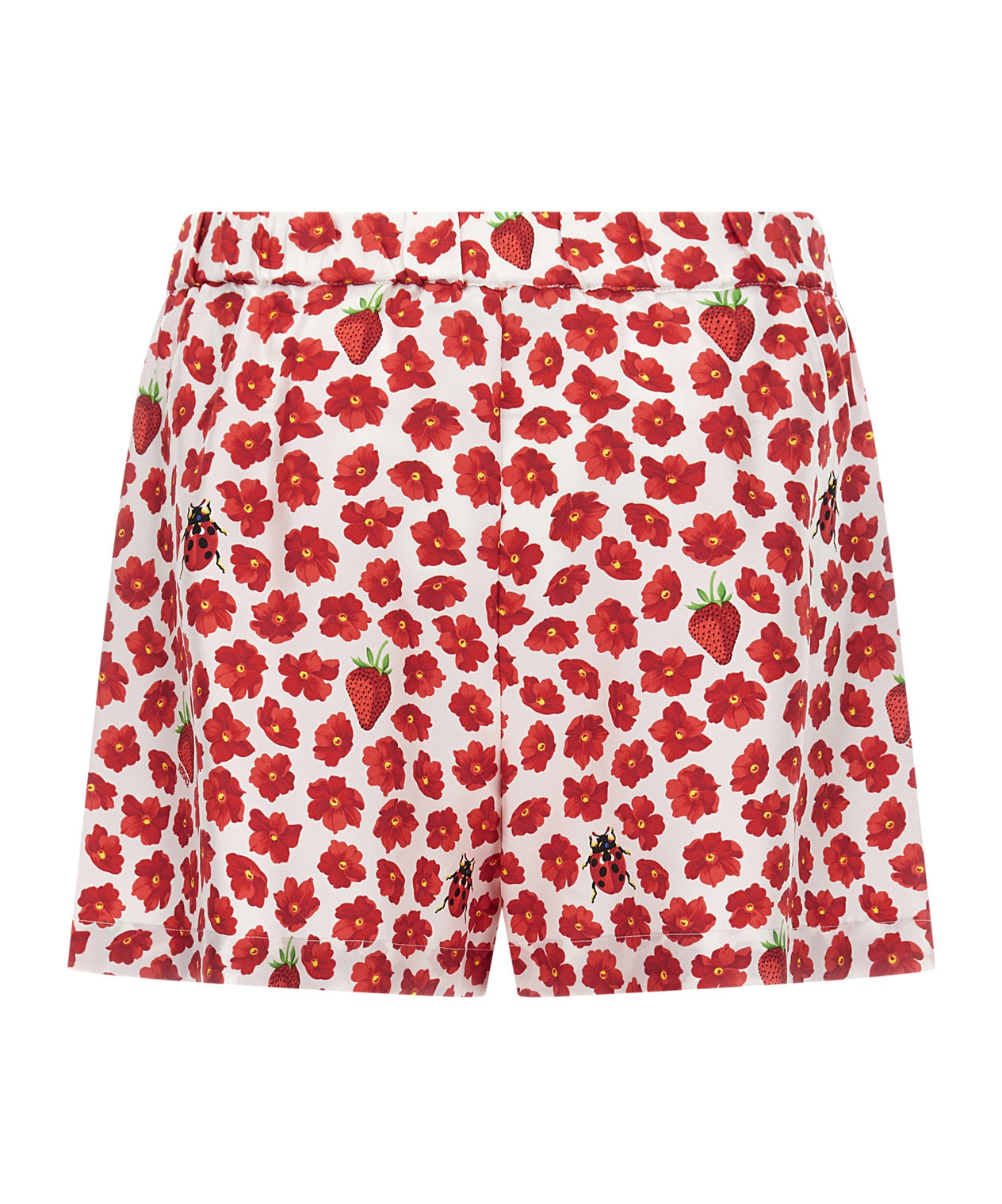 Versace 'floral Ladybug Strawberry' Elastic Waistband Shorts In Pink