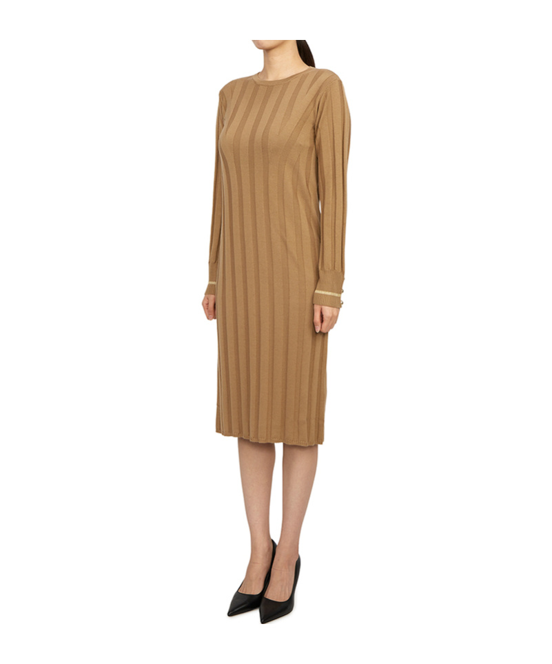 Max Mara Long-sleeved Knitted Dress In Brown