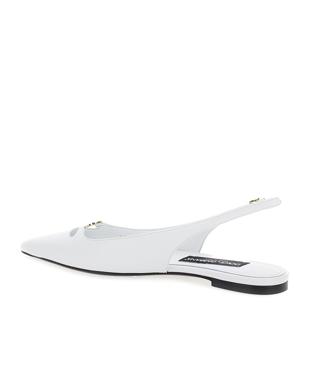Dolce & Gabbana White Slingback Ballet Flats With Logo Detail In Leather Woman In White