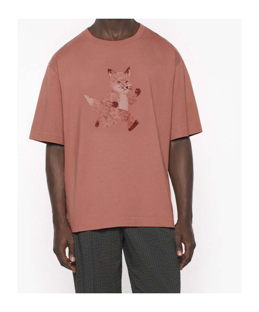 Maison Kitsuné Speedy Fox Printed Oversized T-shirt In Brown