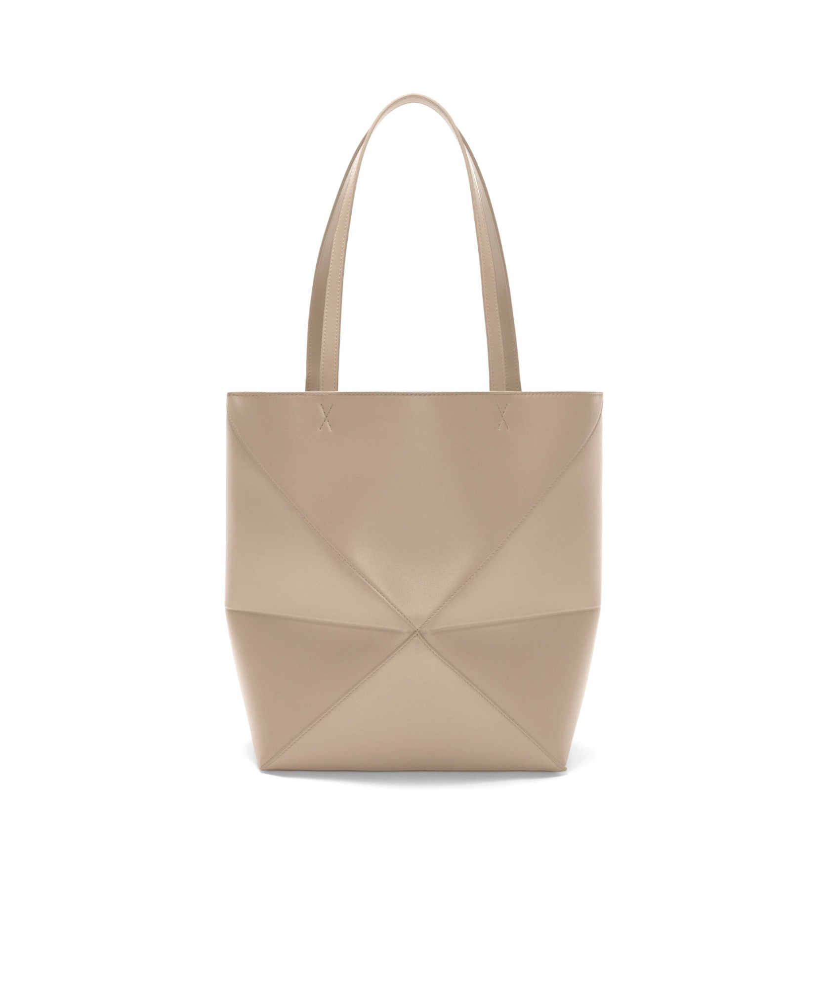 Loewe Puzzle Fold Tote Bag In Polished Calfskin In Nude