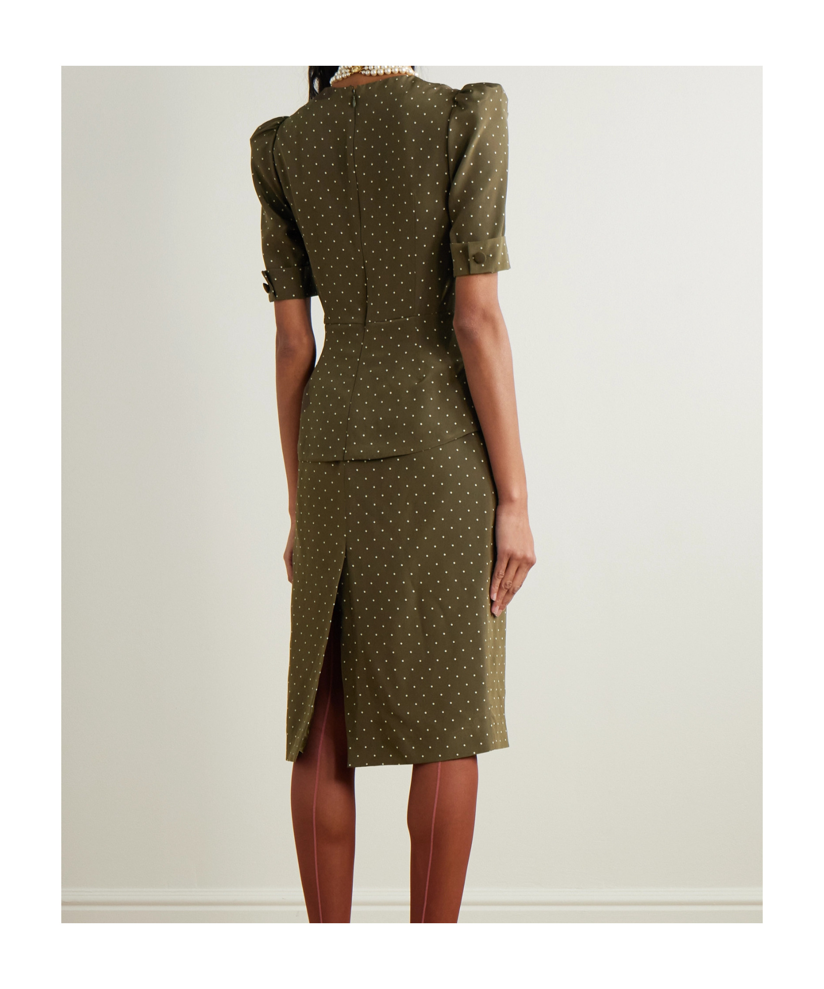 Alessandra Rich Polka-dot Silk Midi Dress In Green