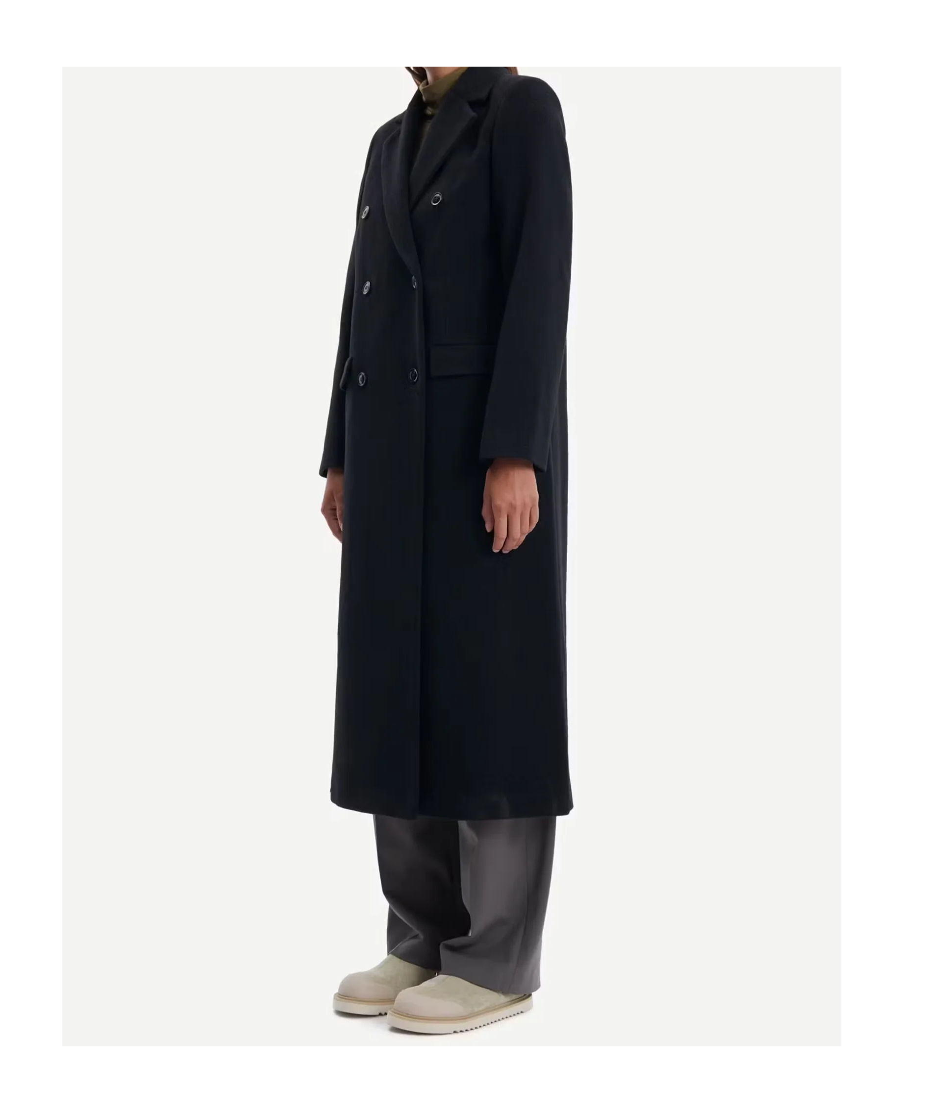 Samsoe & Samsoe Falcon Double-breasted Coat In Black