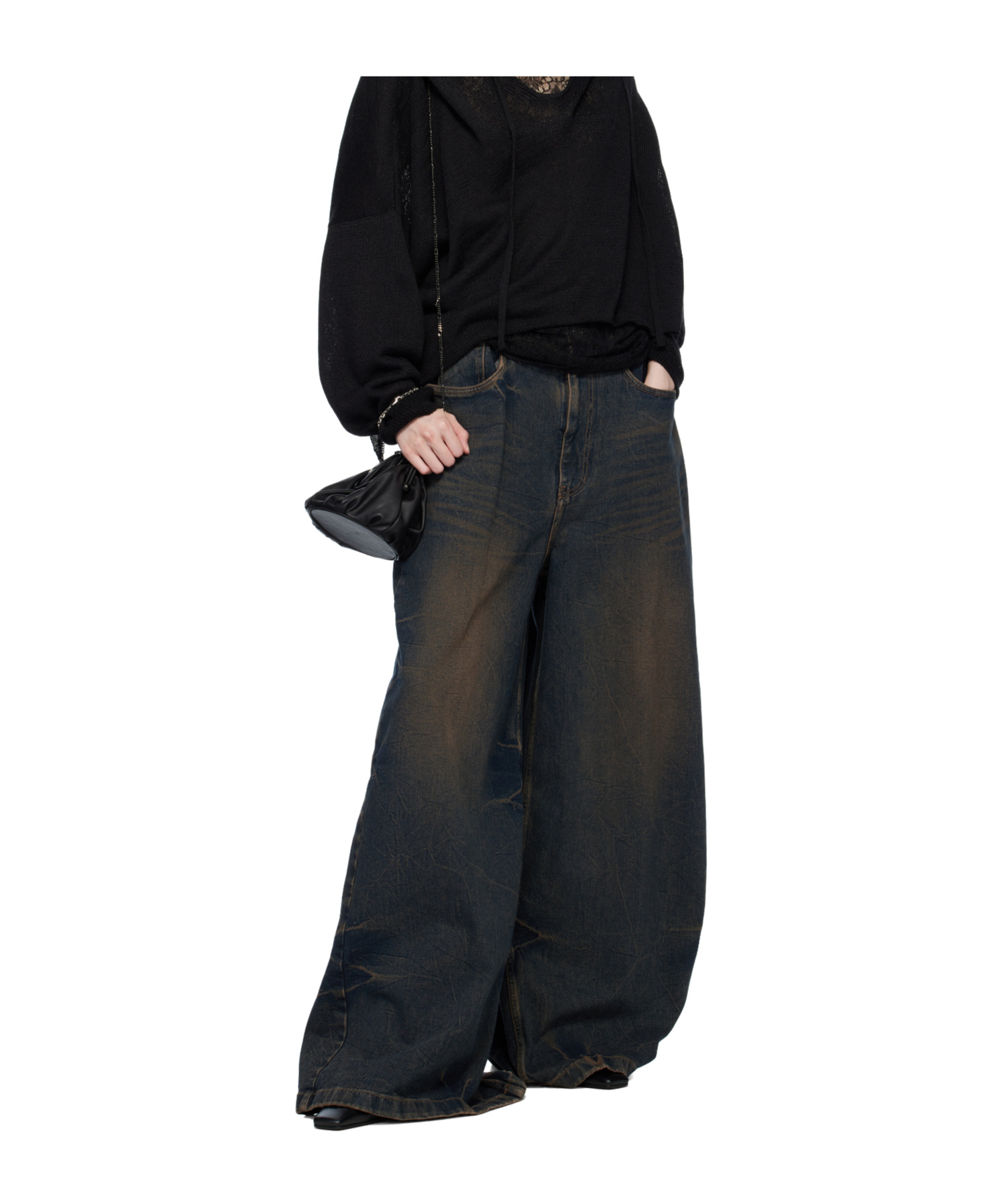 Juunj Blue Washed Denim Wide Jeans In Blue