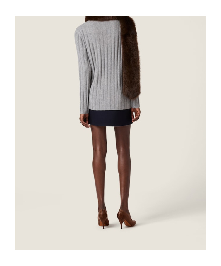 Miu Miu Wool And Cashmere V-neck Sweater In Gray