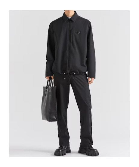 Prada Mens Black Logo-embellished Stretch-woven Trousers In Black