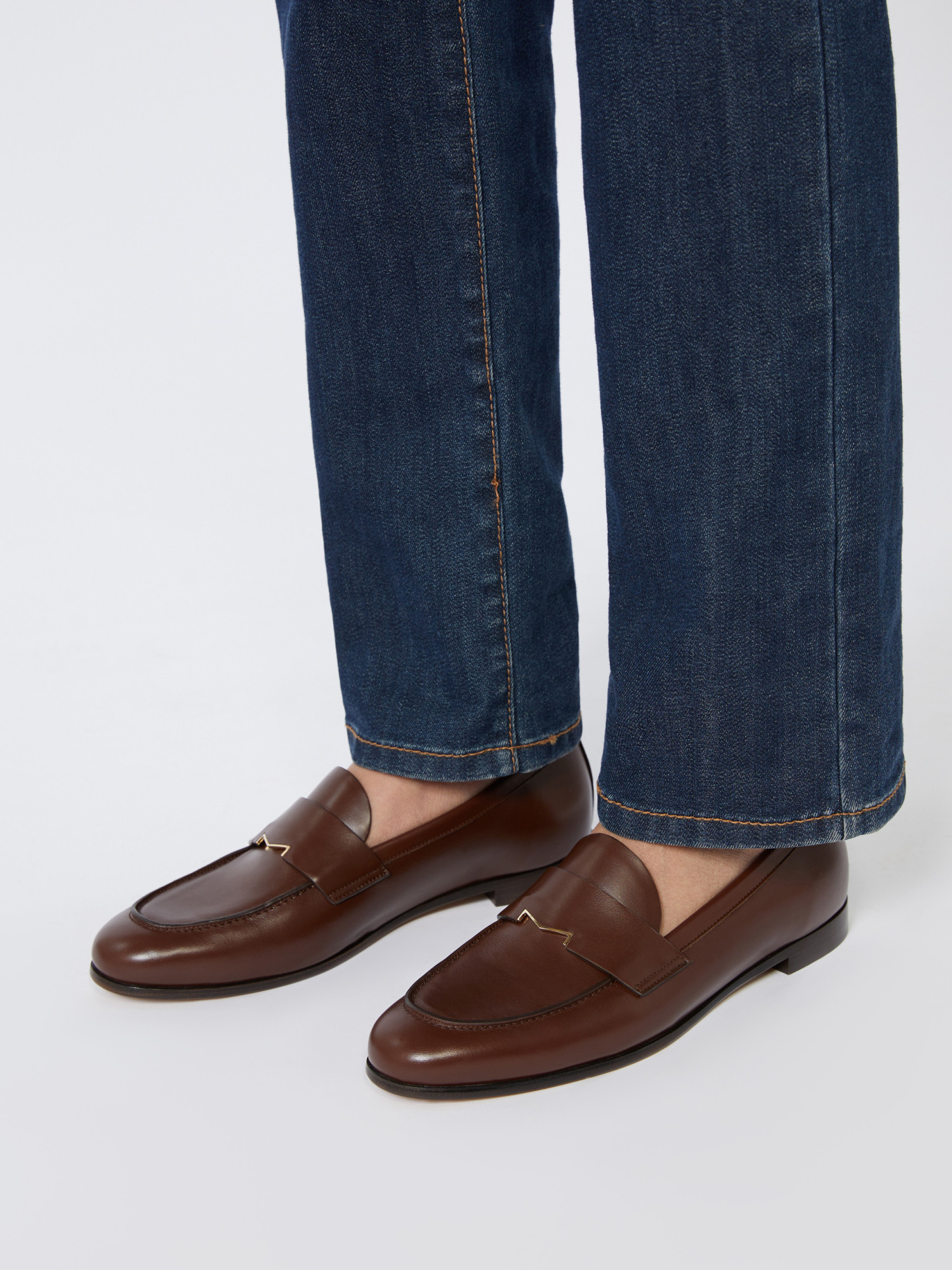 Max Mara Semi-glossy Leather Moccasins In Brown