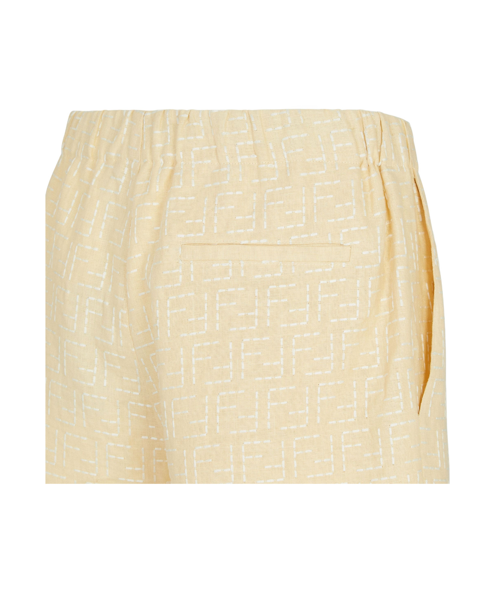Fendi Jacquard Linen And Cotton Bermuda Shorts With All-over Ff Motif In Neutral