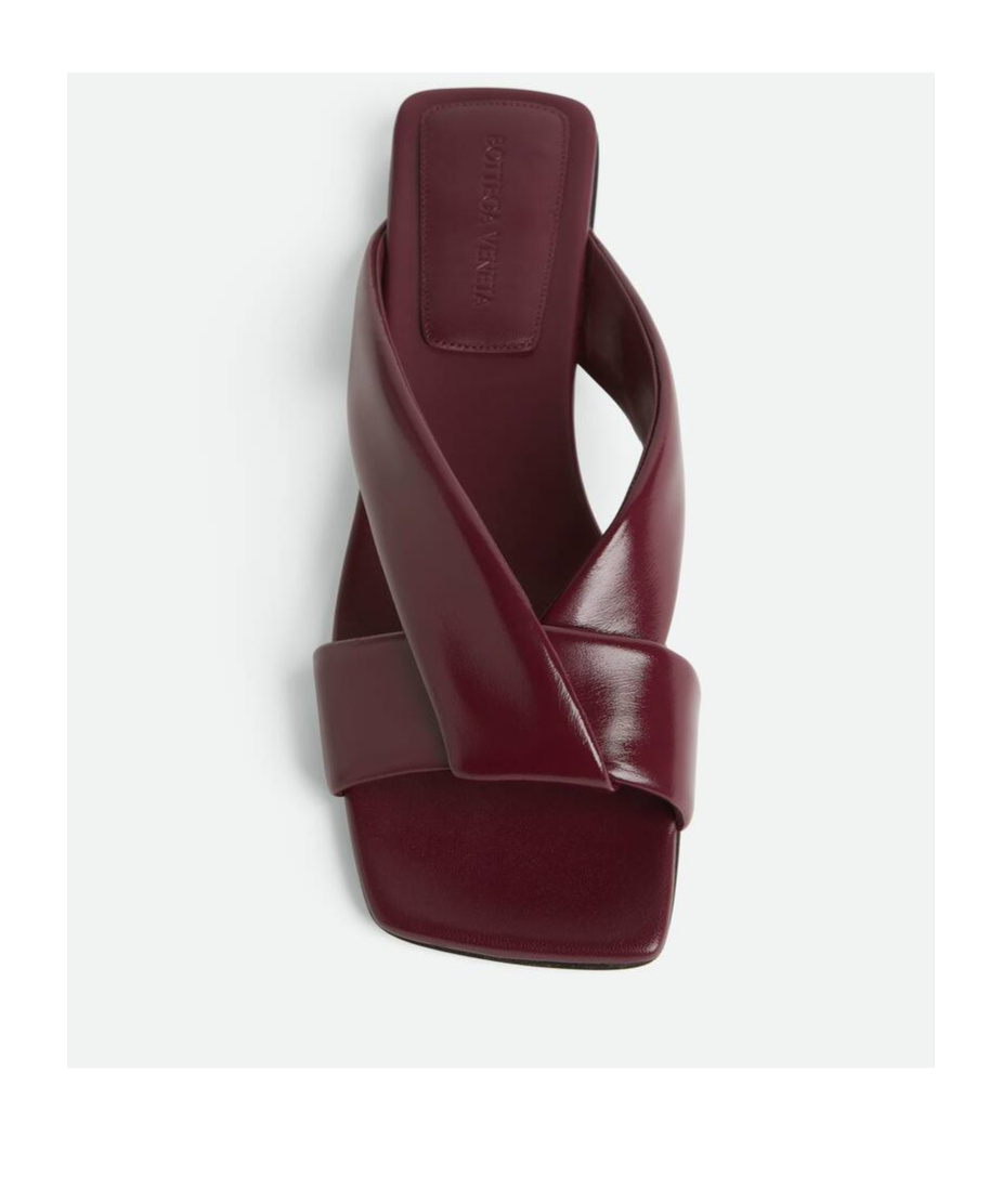 Bottega Veneta Burgundy Shiny Calf Leather Riva Flat Mules In Brown