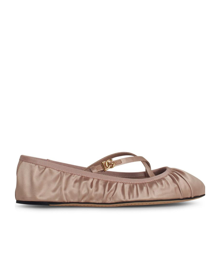 Dolce & Gabbana Satin Ballet Flats Ruched Detailing In Nude