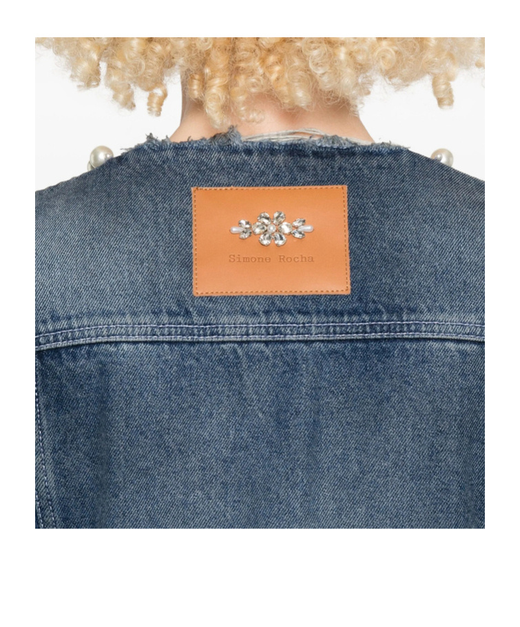 Simone Rocha Pearl-embellished Denim Jacket In Blue