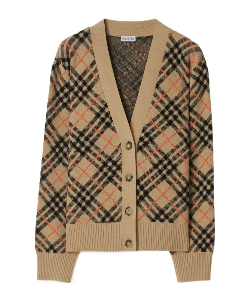 Burberry Checked V-neck Buttoned Cardigan In Brown