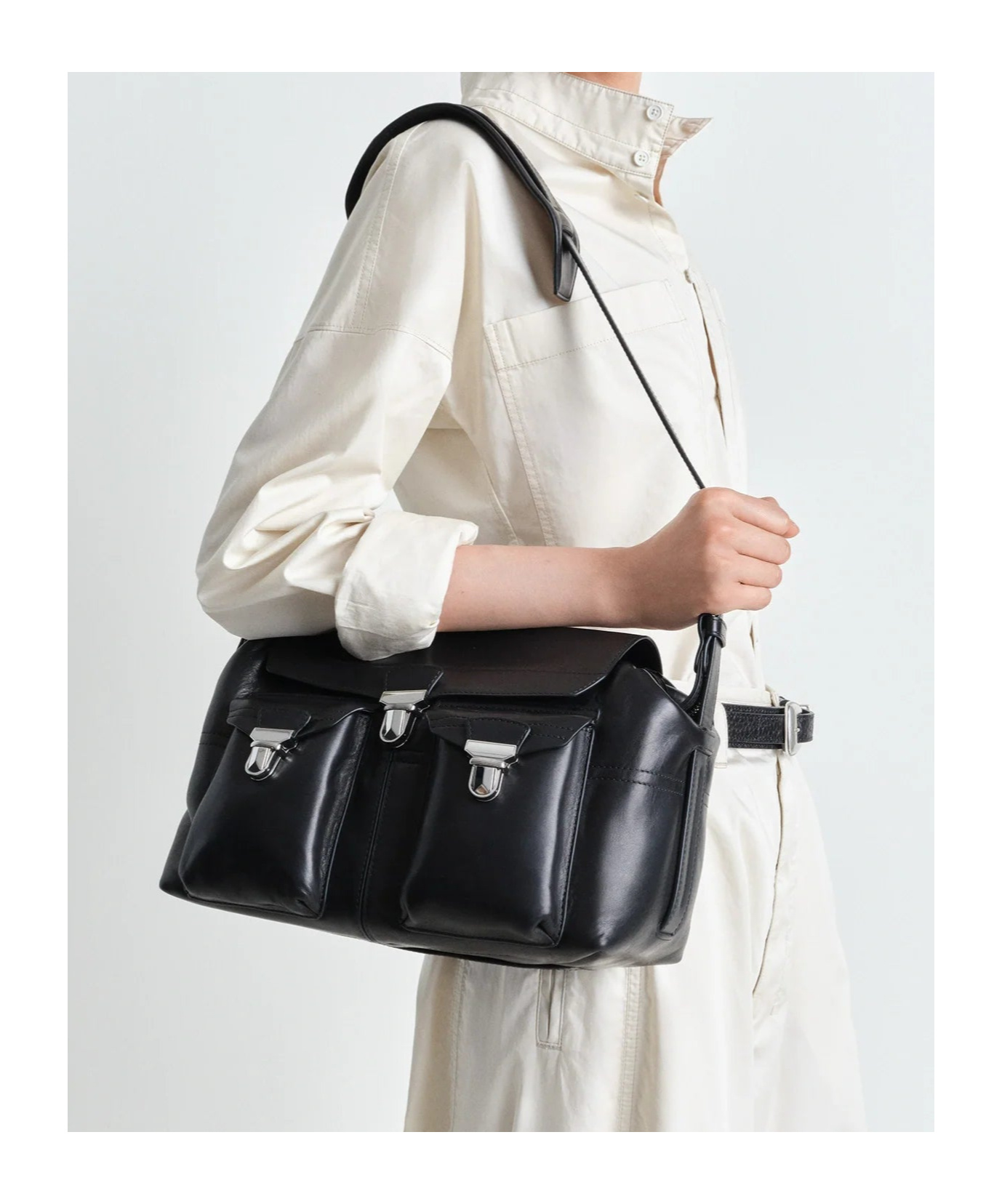 Lemaire Weekend Gear Leather Crossbody Bag With Pockets In Black