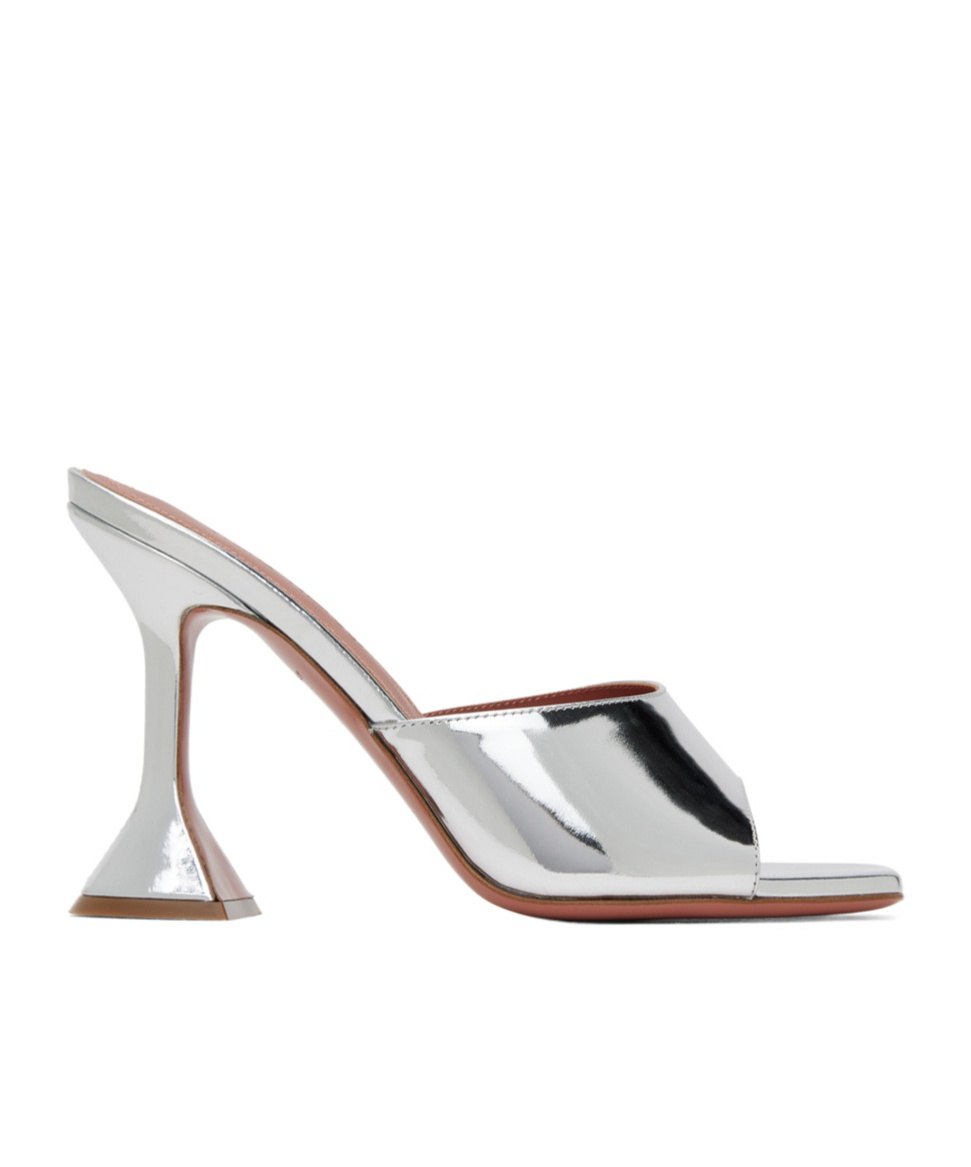 Amina Muaddi Ssense Exclusive Silver Lupita Slipper 95 Heeled Sandals In Gray