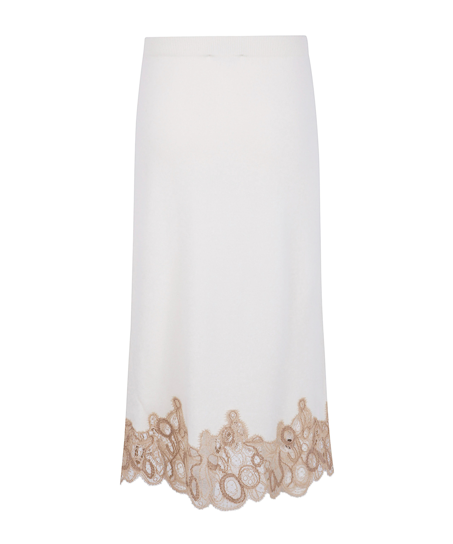 Fabiana Filippi Platinum Wool Blend Lace Band Pencil Skirt In White