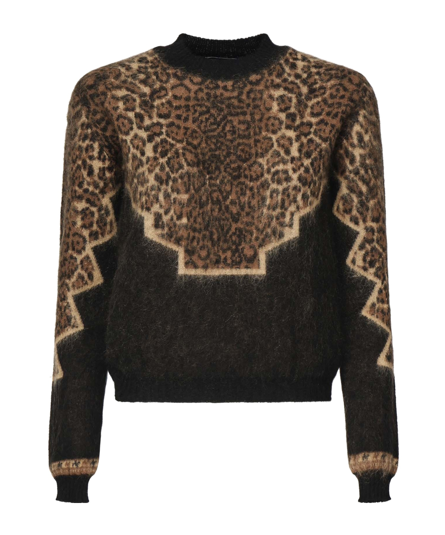 Dondup Leopard-print Geometric-pattern Sweater In Brown
