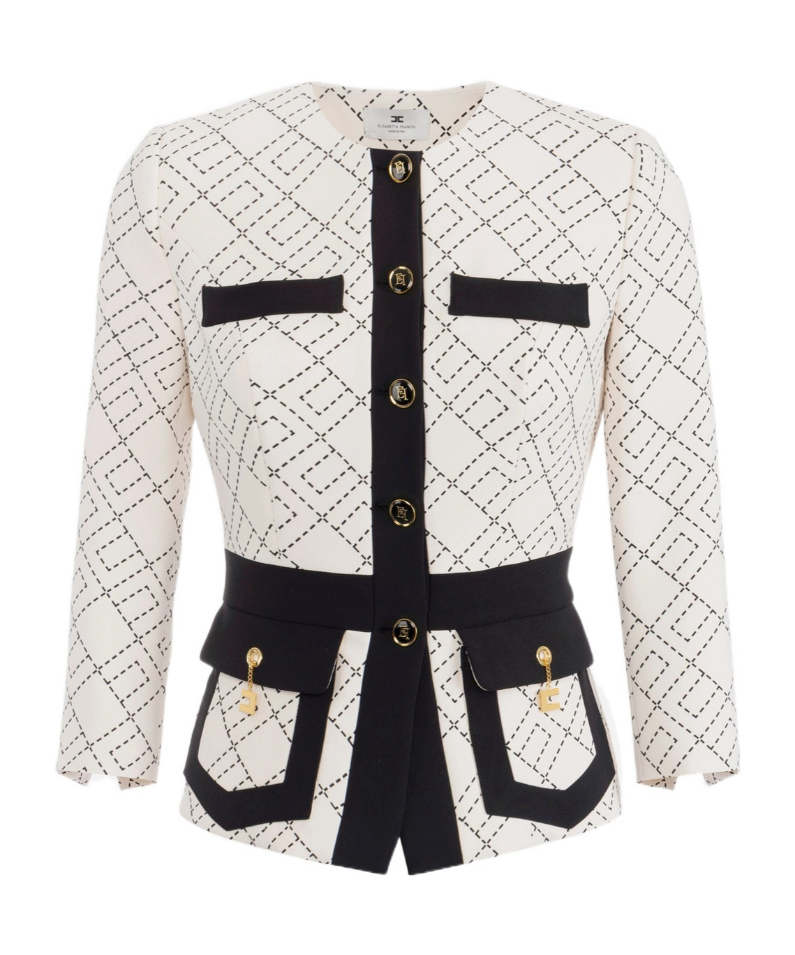 Elisabetta Franchi Chain Trim Blazer Geometric Pattern In Multi