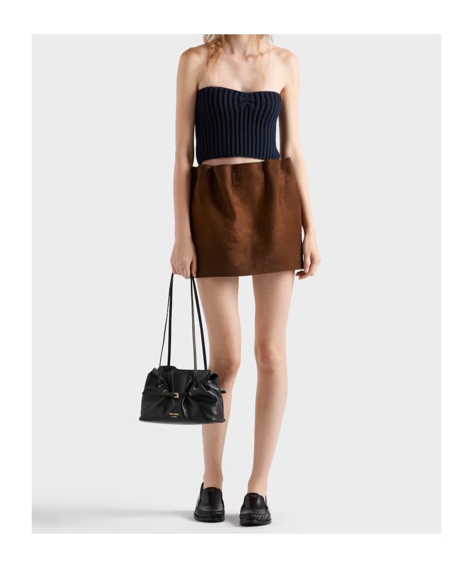 Prada Ribbed Bandeau Top In Blue