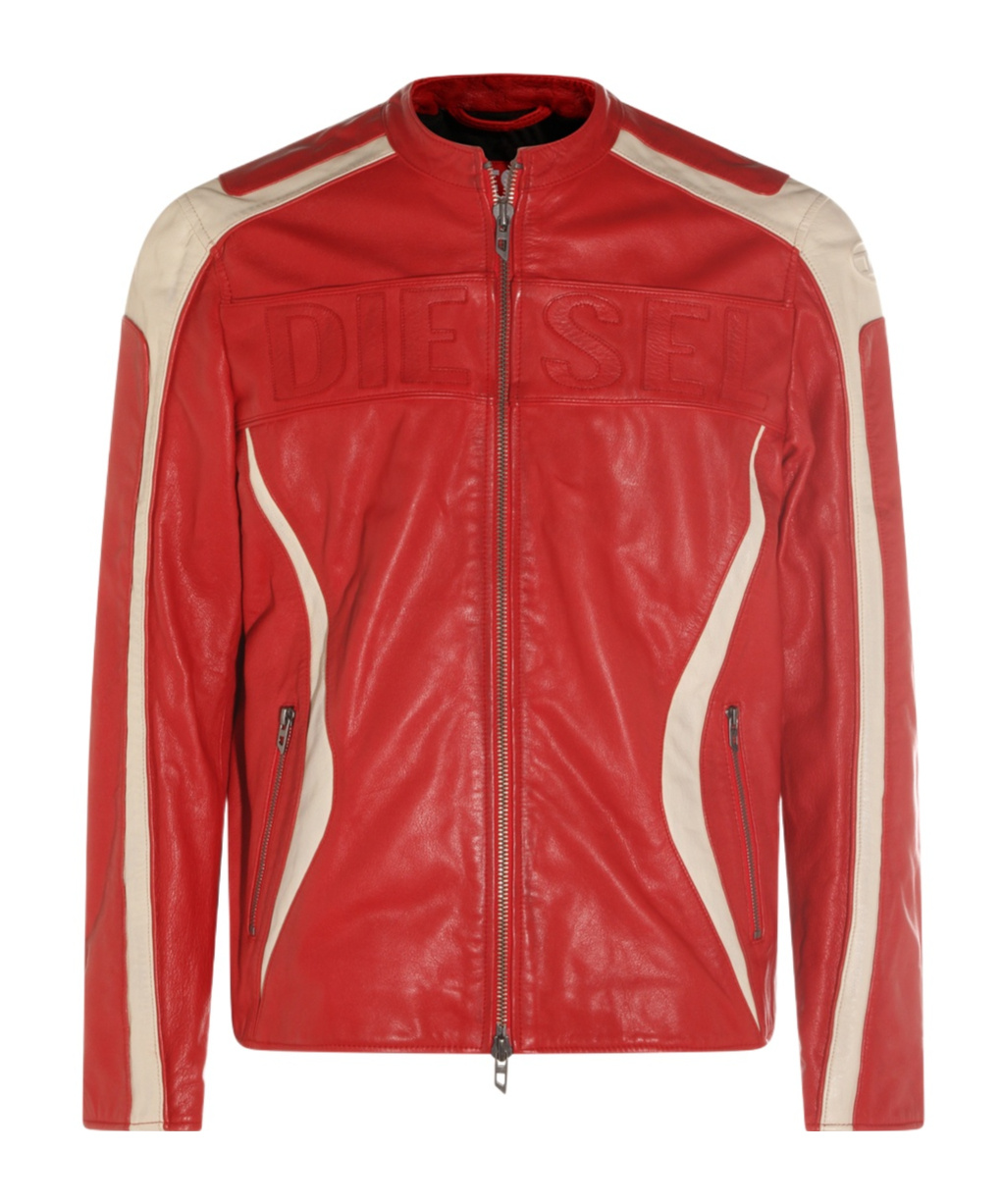 DIESEL DIESEL ZIP-UP CREWNECK LEATHER JACKET
